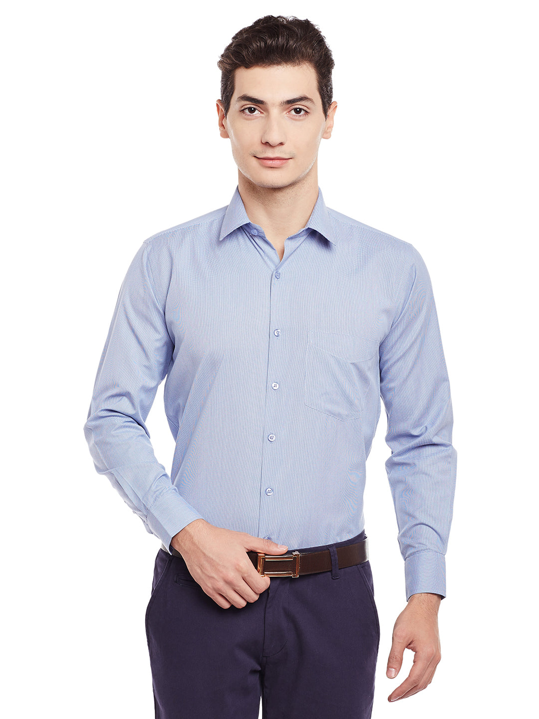 Men Blue Solid Slim Fit Cotton Rich Formal Shirt