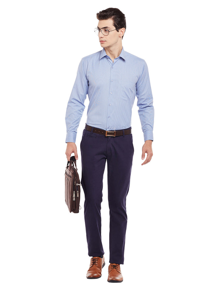 Men Blue Solid Slim Fit Cotton Rich Formal Shirt