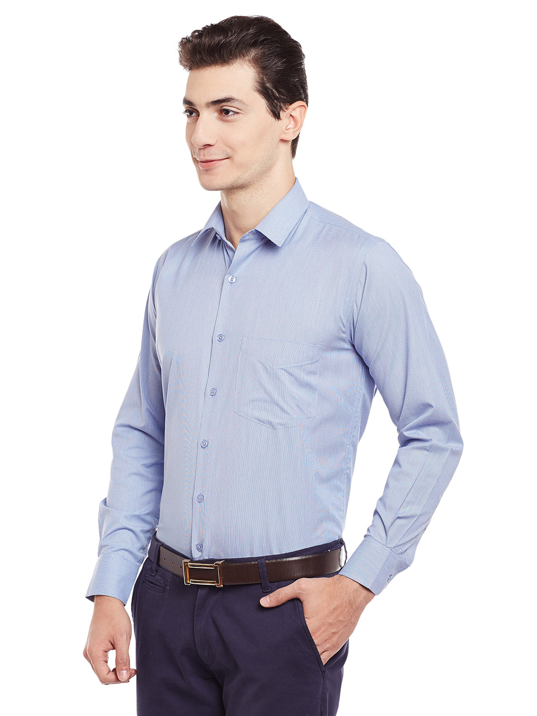 Men Blue Solid Slim Fit Cotton Rich Formal Shirt