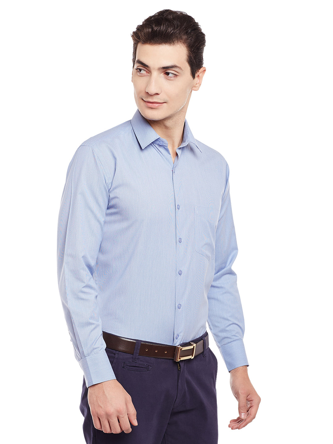Men Blue Solid Slim Fit Cotton Rich Formal Shirt