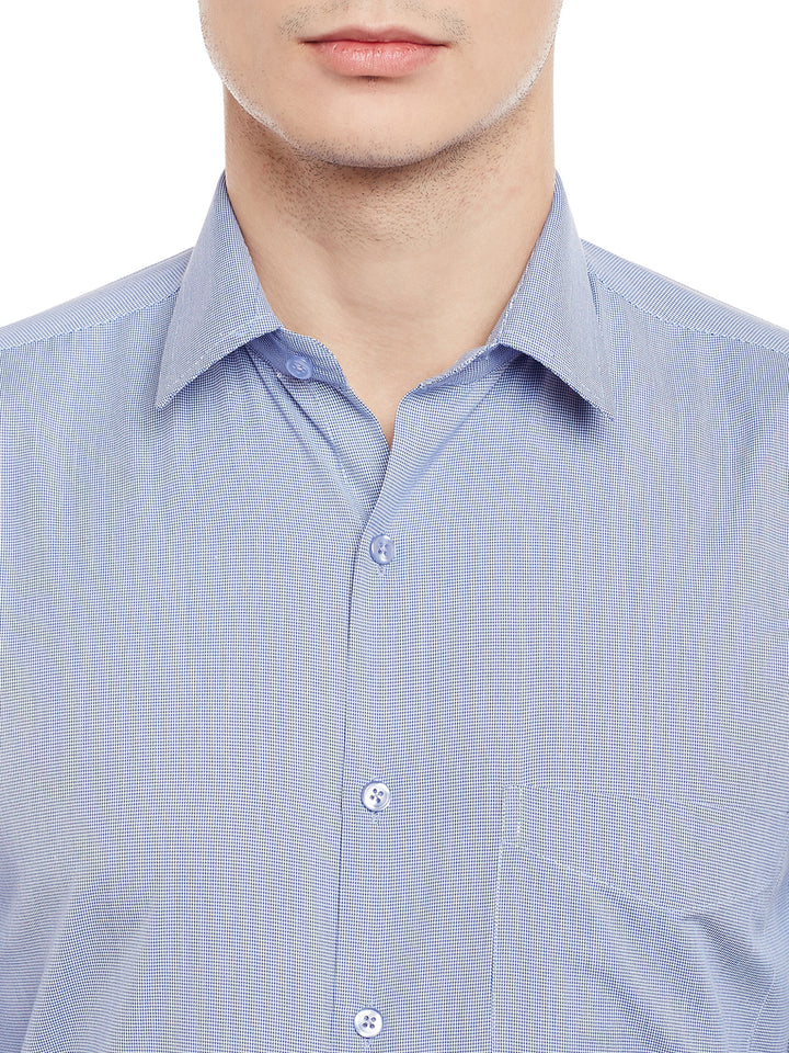 Men Blue Solid Slim Fit Cotton Rich Formal Shirt