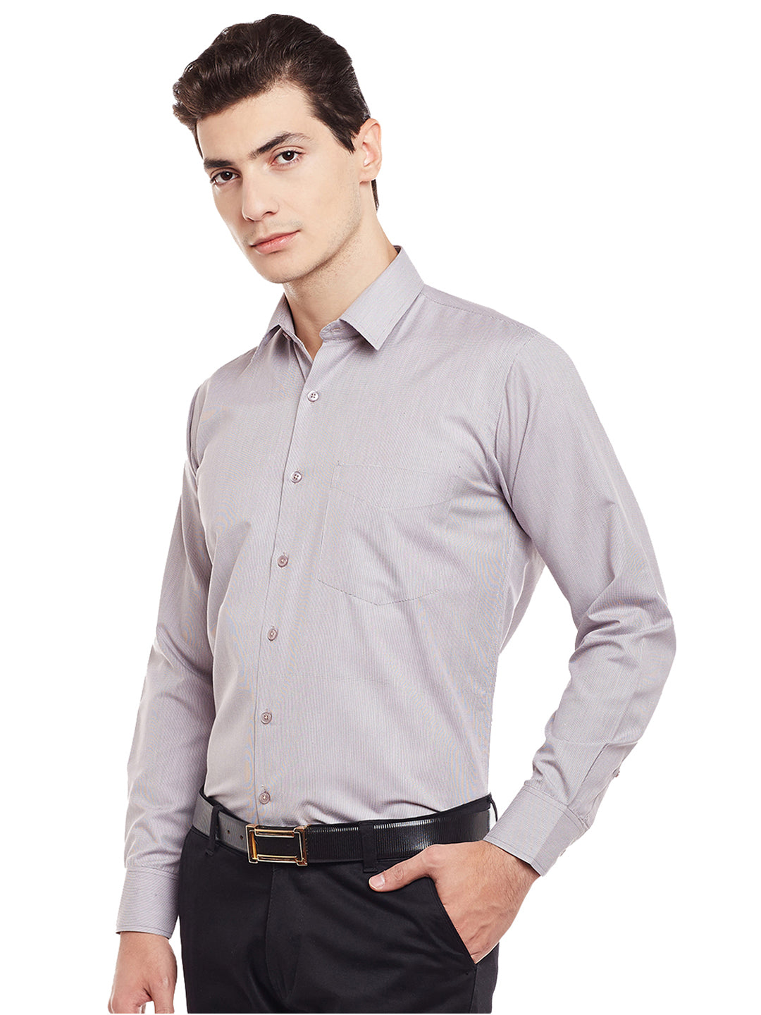 Men Brown Solid Slim Fit Cotton Rich Formal Shirt