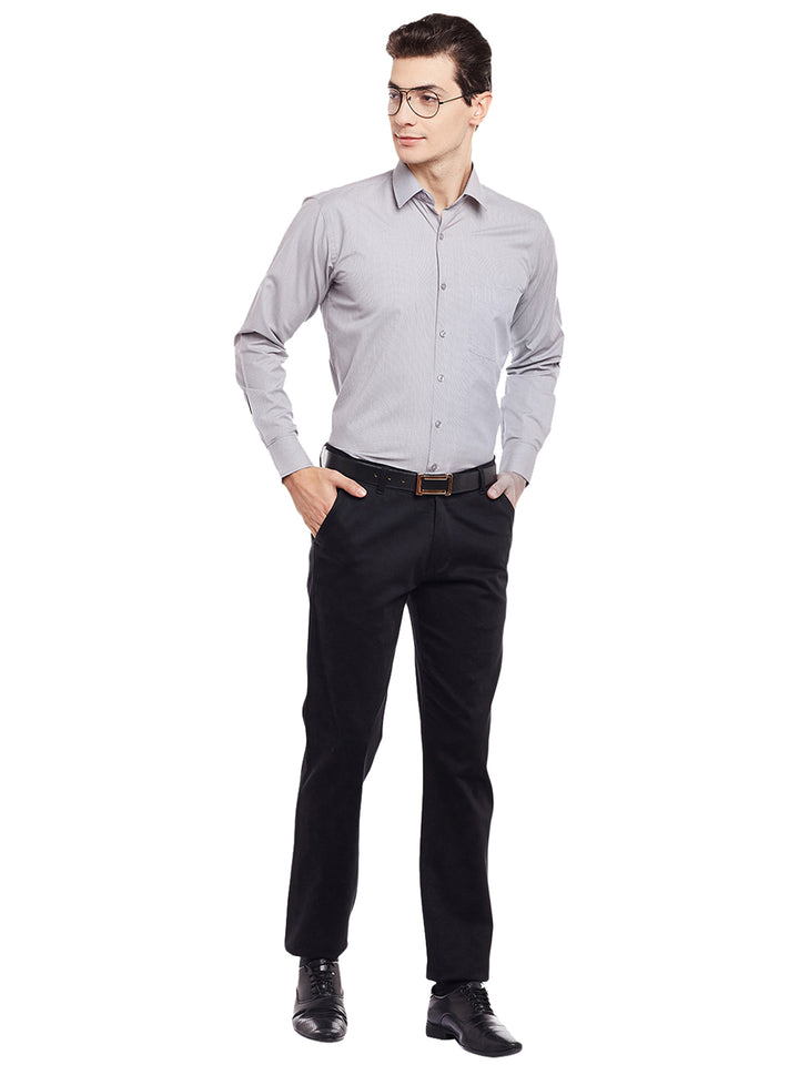 Men Grey Solid Slim Fit Cotton Rich Formal Shirt