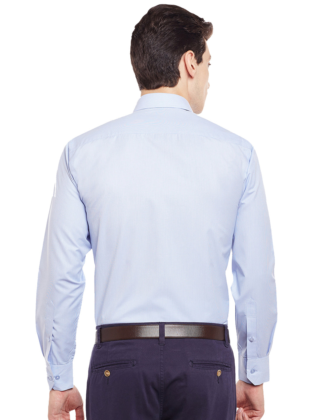 Men Sky Blue Checks Slim Fit Cotton Rich Formal Shirt