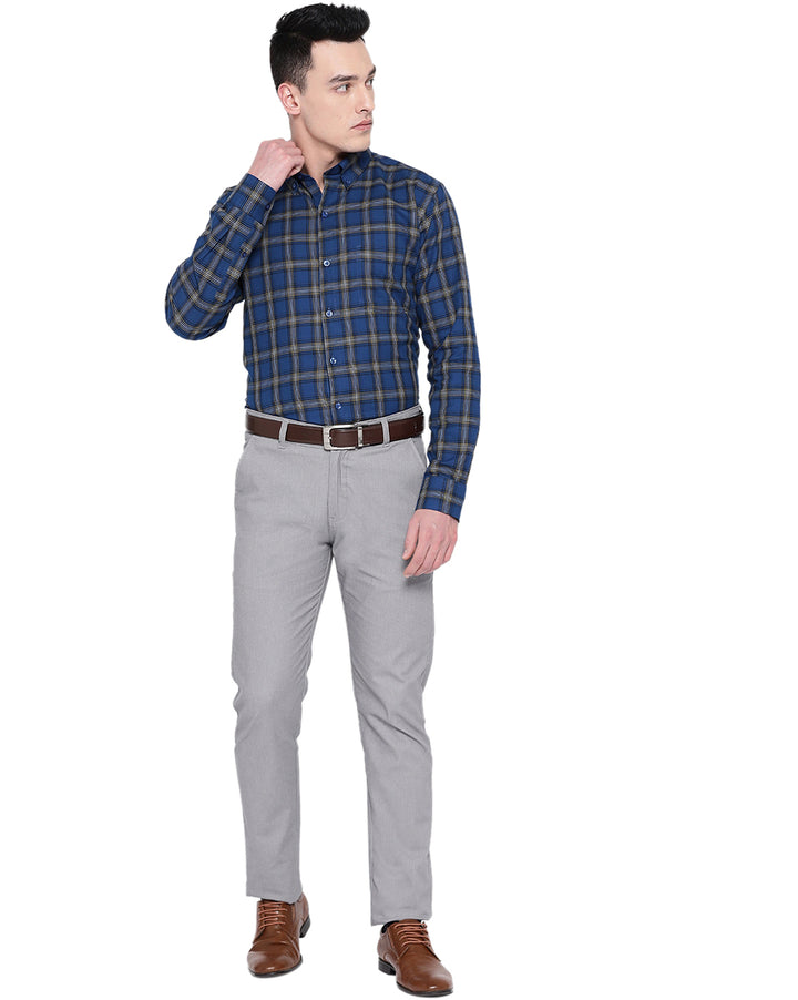 Men Blue Cotton Checked Slim Fit Formal Shirt