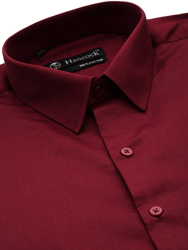 Men Maroon Solid Pure Cotton Satin Slim Fit Formal Shirt