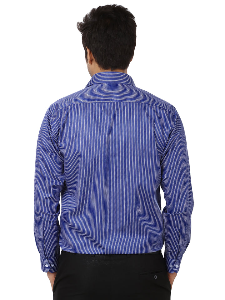 Men Blue Stripes Cotton Rich Regular Fit Formal Shirt