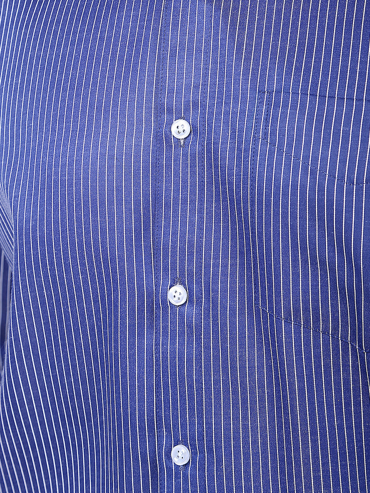 Men Blue Stripes Cotton Rich Regular Fit Formal Shirt