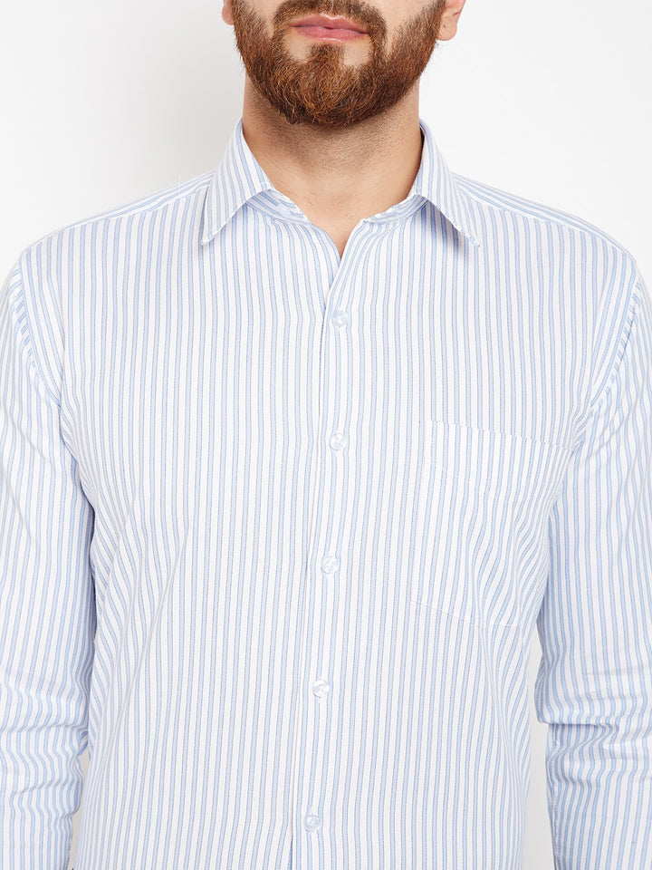 Men Blue Stripes Pure Cotton Regular Fit Formal Shirt