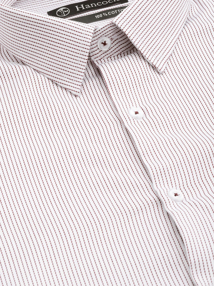Men White & Maroon Solid Self Design Dobbys Pure Cotton Slim Fit Formal Shirt