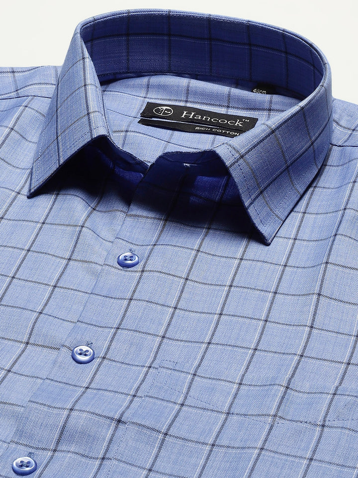 Men Blue Checks Cotton Rich Slim Fit Formal Shirt