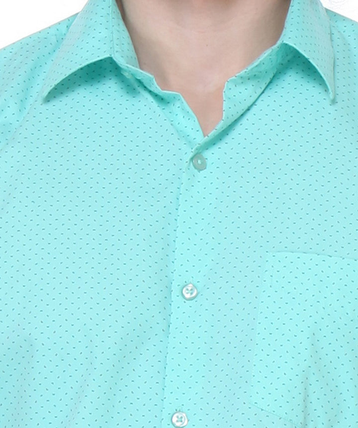 Men Green Slim Fit Print Plain Pure Cotton Formal Shirt
