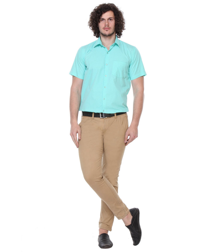 Men Green Slim Fit Print Plain Pure Cotton Formal Shirt