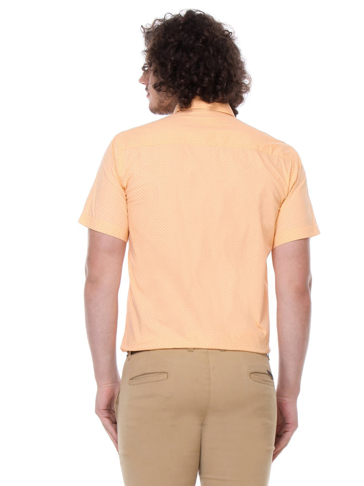 Men Peach Slim Fit Print Plain Pure Cotton Formal Shirt