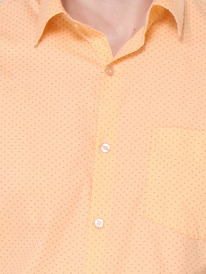 Men Peach Slim Fit Print Plain Pure Cotton Formal Shirt