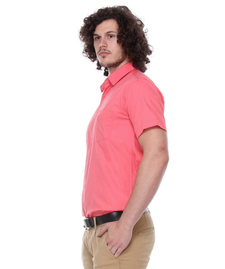Men Red Slim Fit Print Plain Pure Cotton Formal Shirt