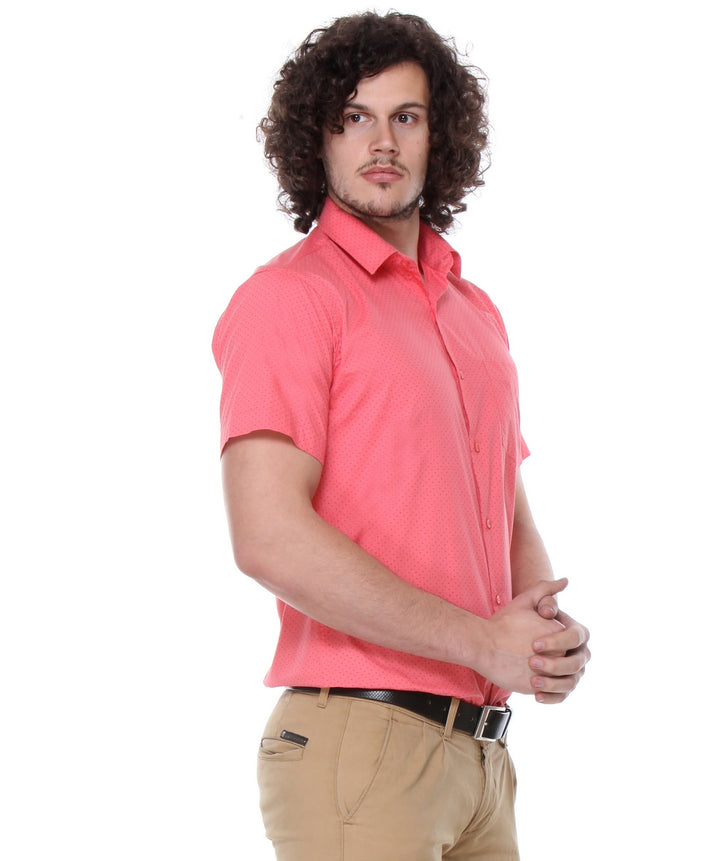 Men Red Slim Fit Print Plain Pure Cotton Formal Shirt