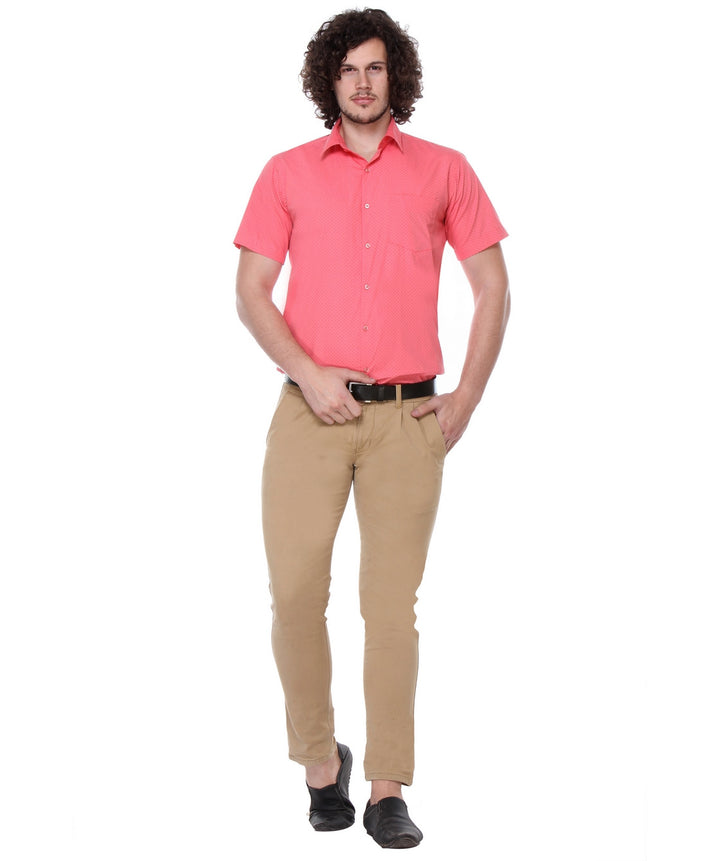 Men Red Slim Fit Print Plain Pure Cotton Formal Shirt