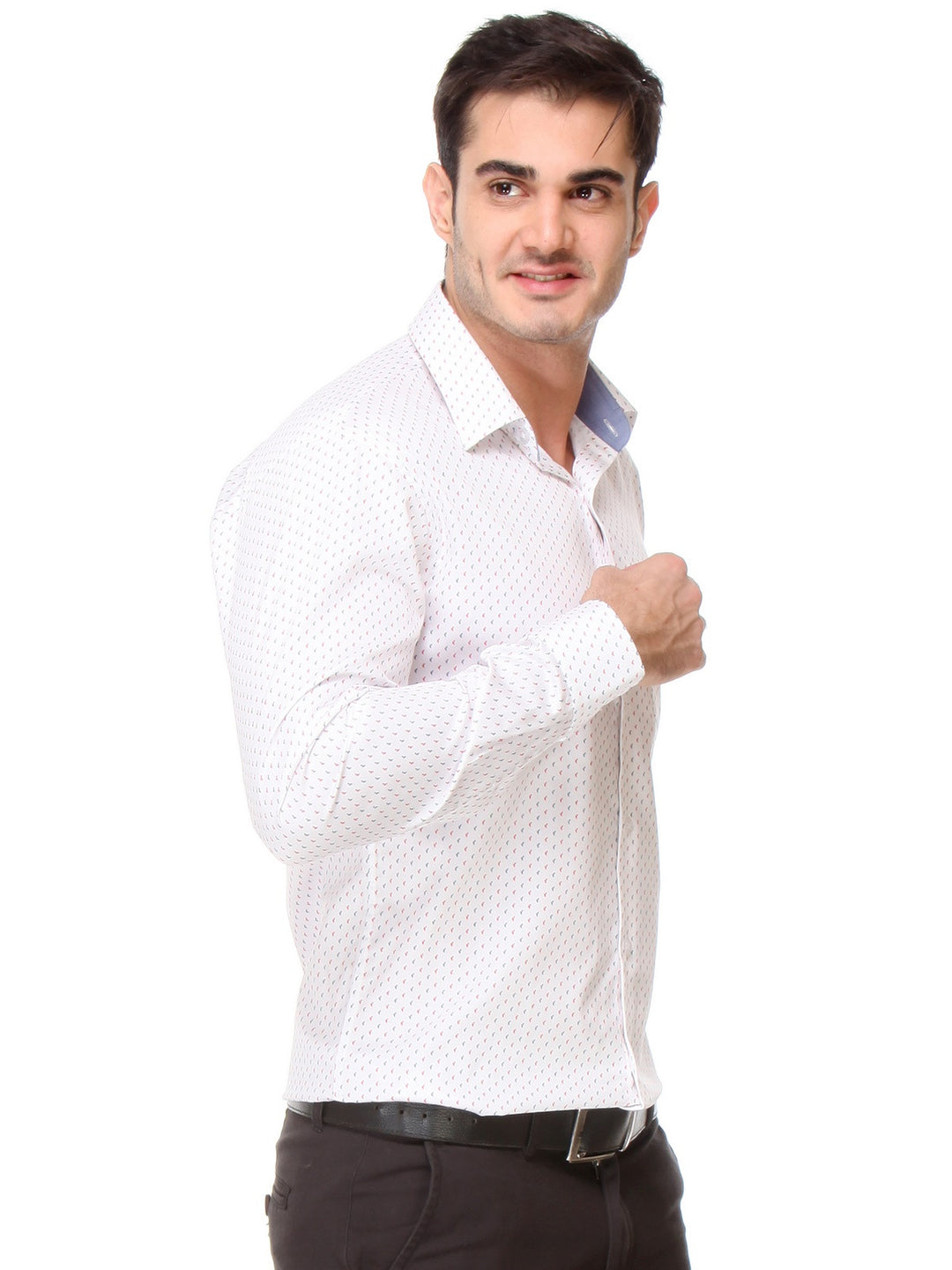 Men White Slim Fit Print Satin Pure Cotton Formal Shirt