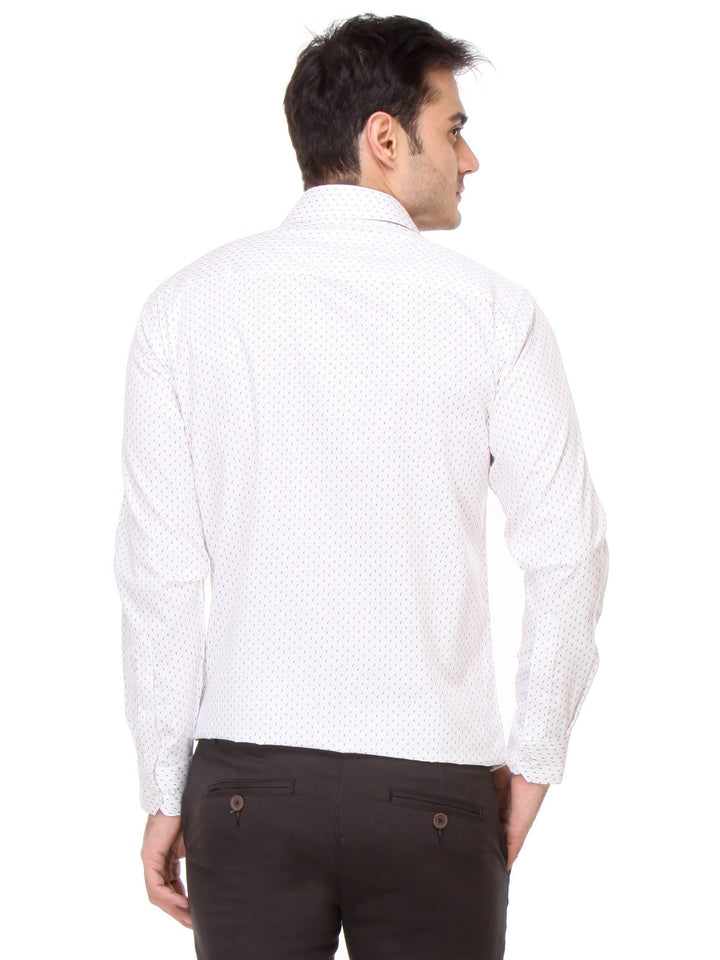 Men White Slim Fit Print Satin Pure Cotton Formal Shirt
