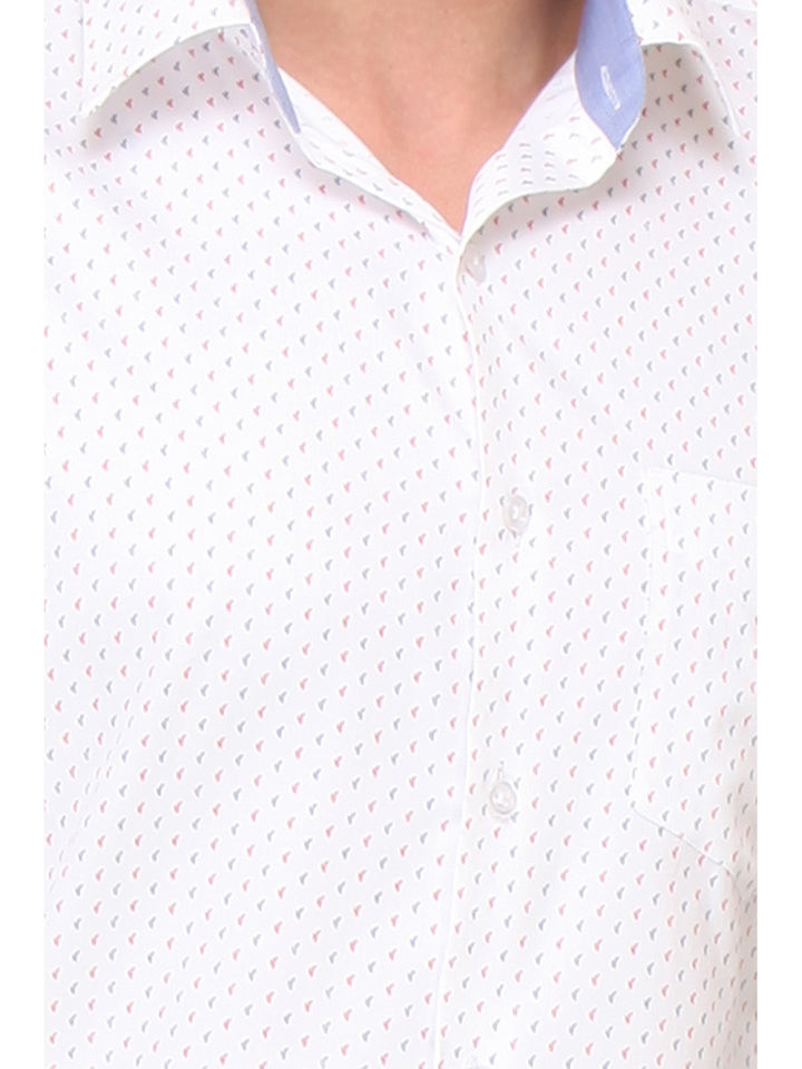 Men White Slim Fit Print Satin Pure Cotton Formal Shirt