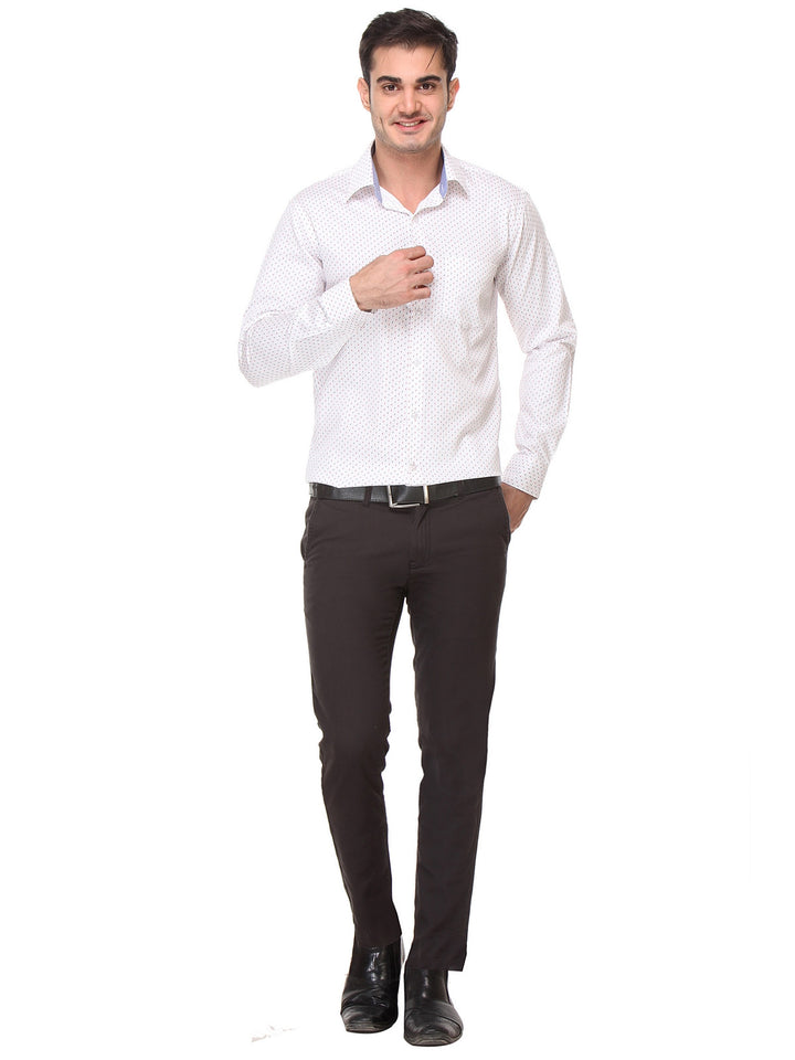 Men White Slim Fit Print Satin Pure Cotton Formal Shirt