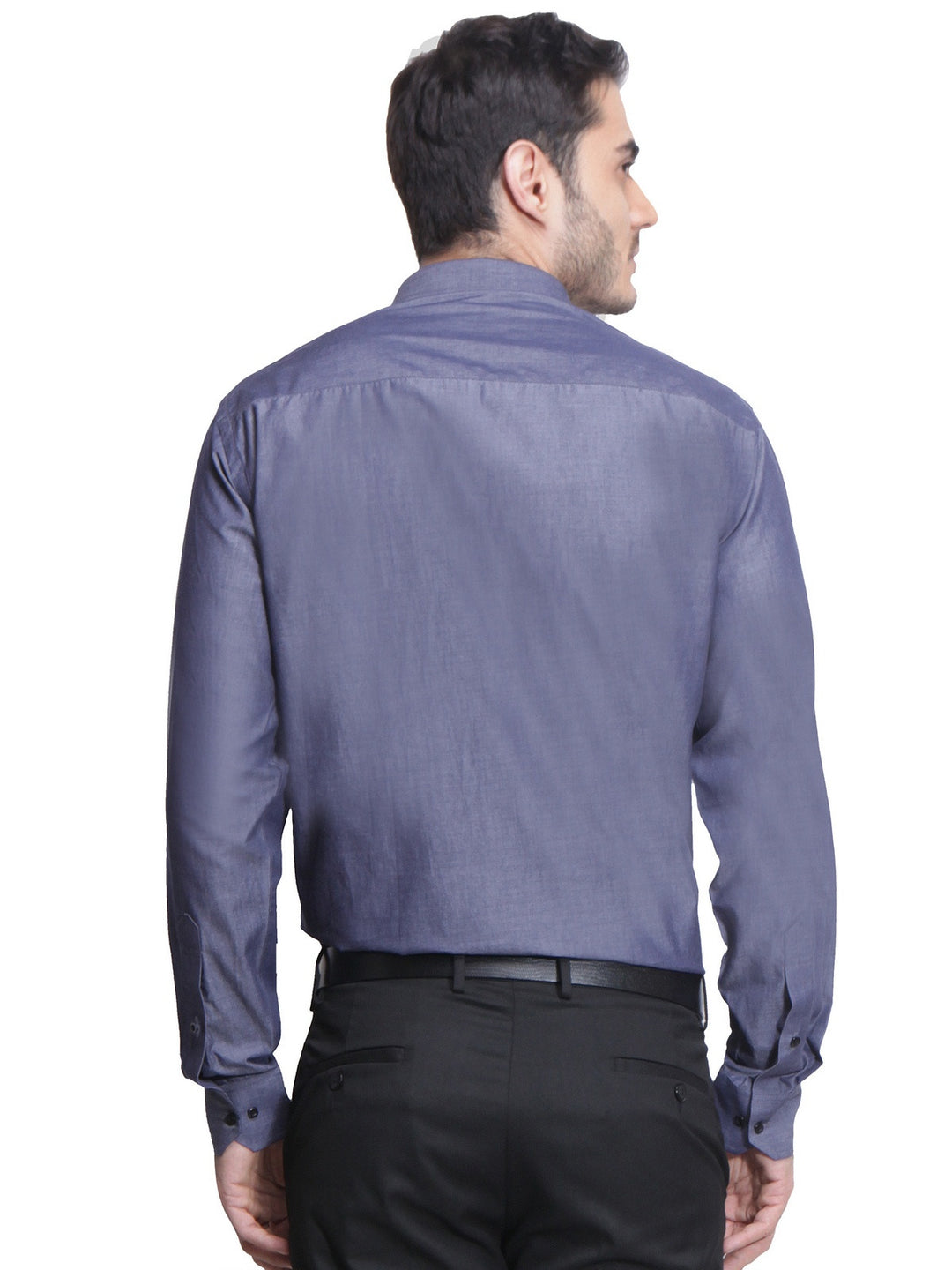 Men Grey Slim Fit Solid Chambray Pure Cotton Formal Shirt