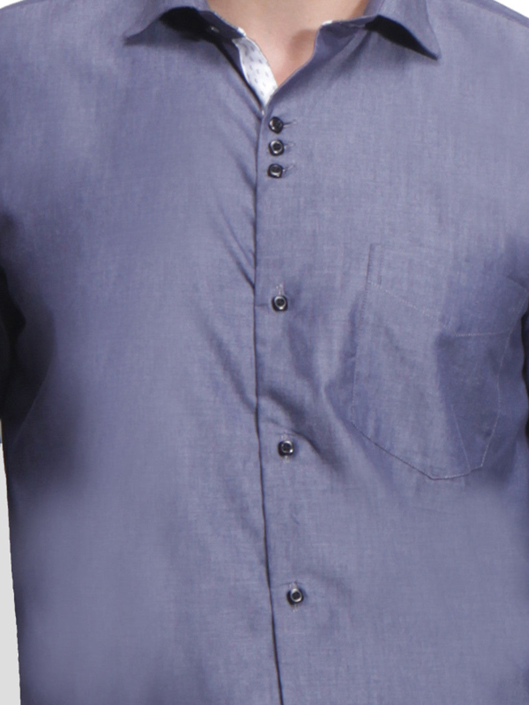Men Grey Slim Fit Solid Chambray Pure Cotton Formal Shirt