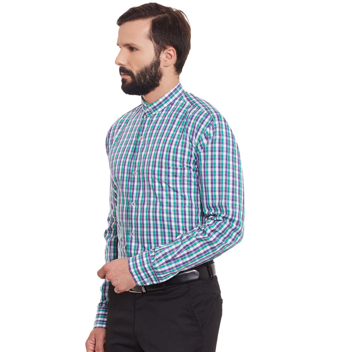 Men Purple and Green Checks Pure Cotton Slim Fit Formal Shirt