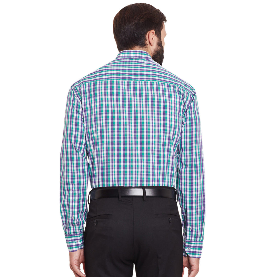 Men Purple and Green Checks Pure Cotton Slim Fit Formal Shirt