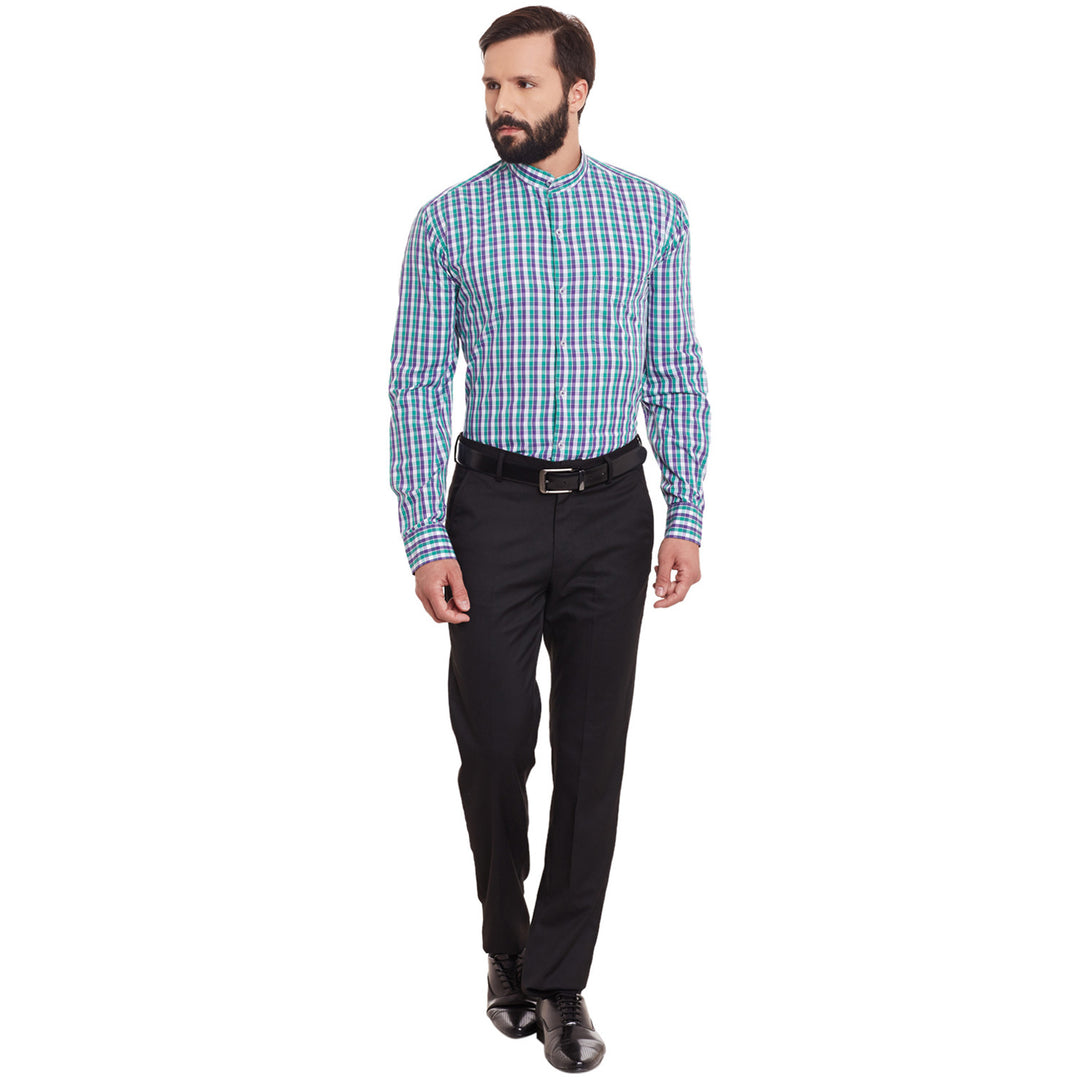 Men Purple and Green Checks Pure Cotton Slim Fit Formal Shirt