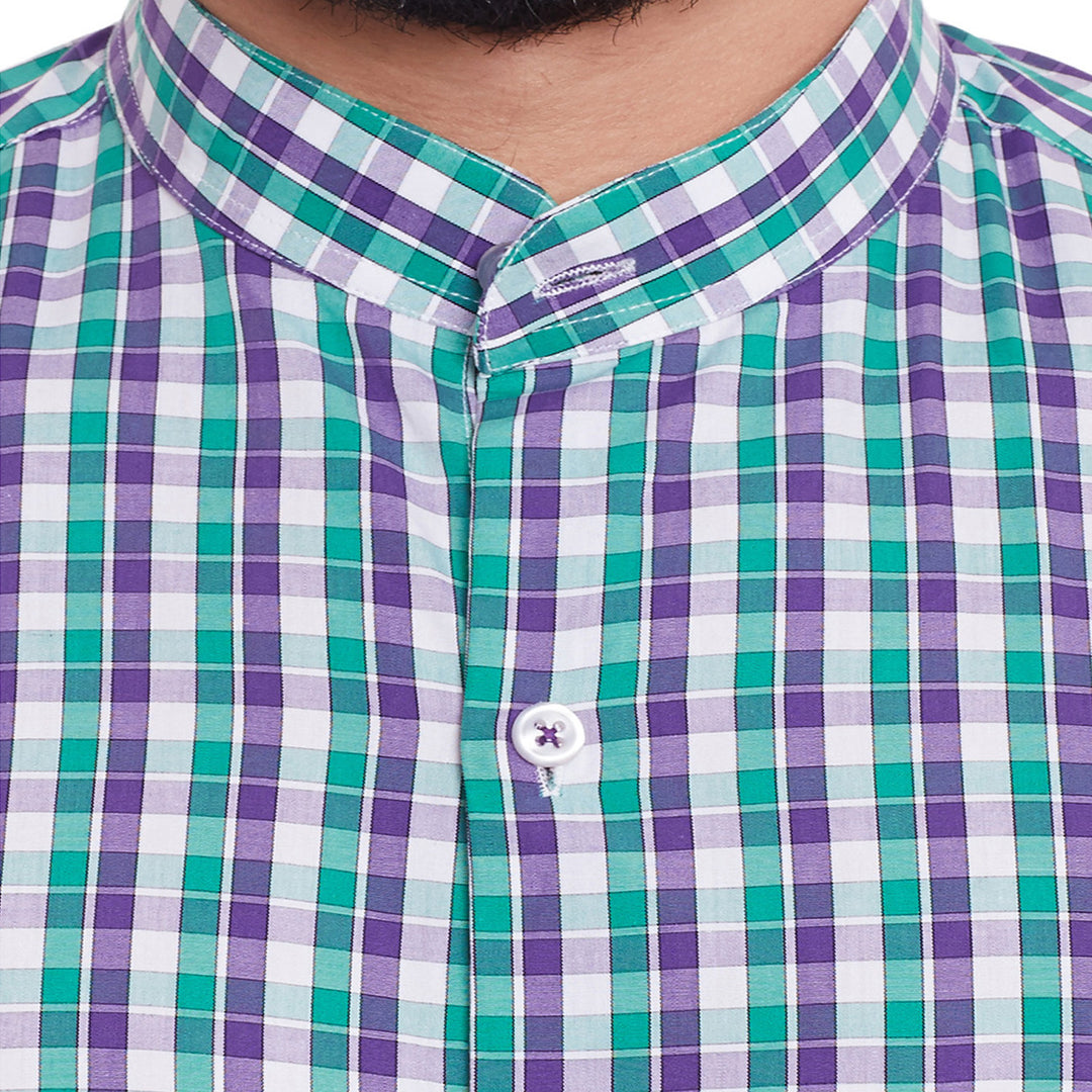 Men Purple and Green Checks Pure Cotton Slim Fit Formal Shirt