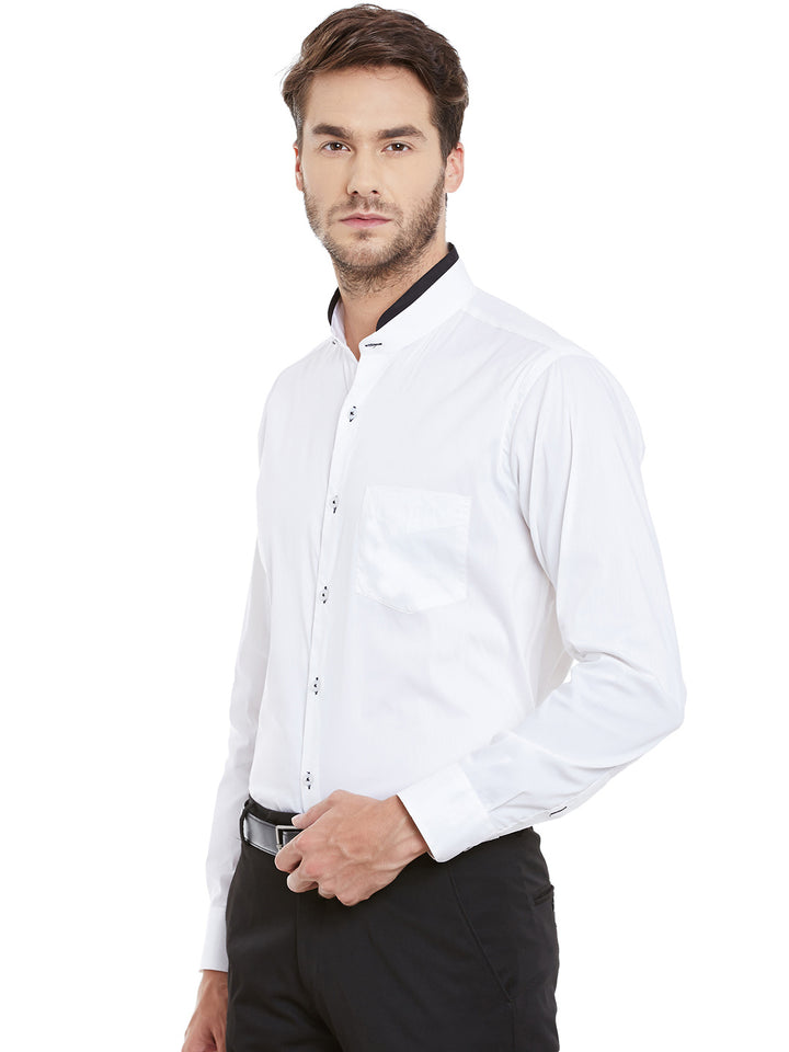 Men White Solid Cotton Spandex Slim Fit Formal Shirt