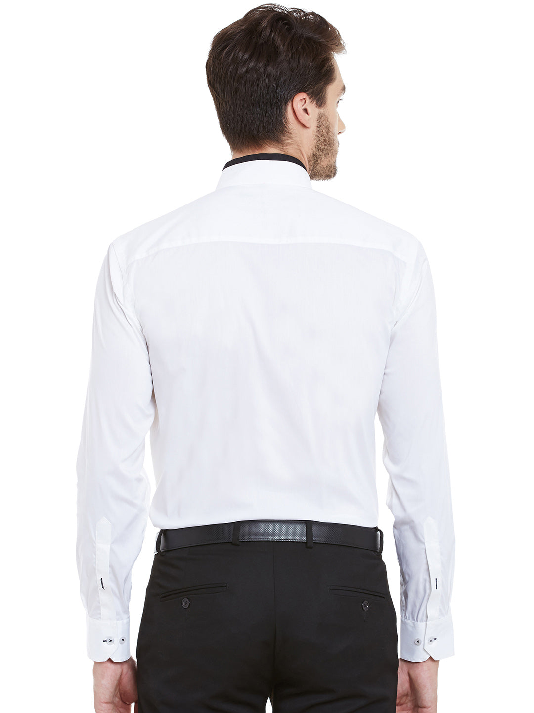 Men White Solid Cotton Spandex Slim Fit Formal Shirt