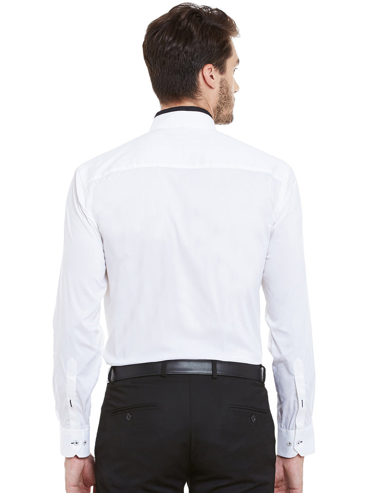 Men White Solid Cotton Spandex Slim Fit Formal Shirt