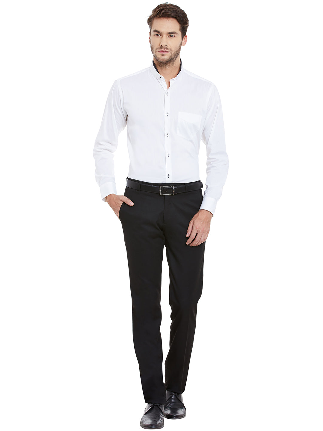Men White Solid Cotton Spandex Slim Fit Formal Shirt