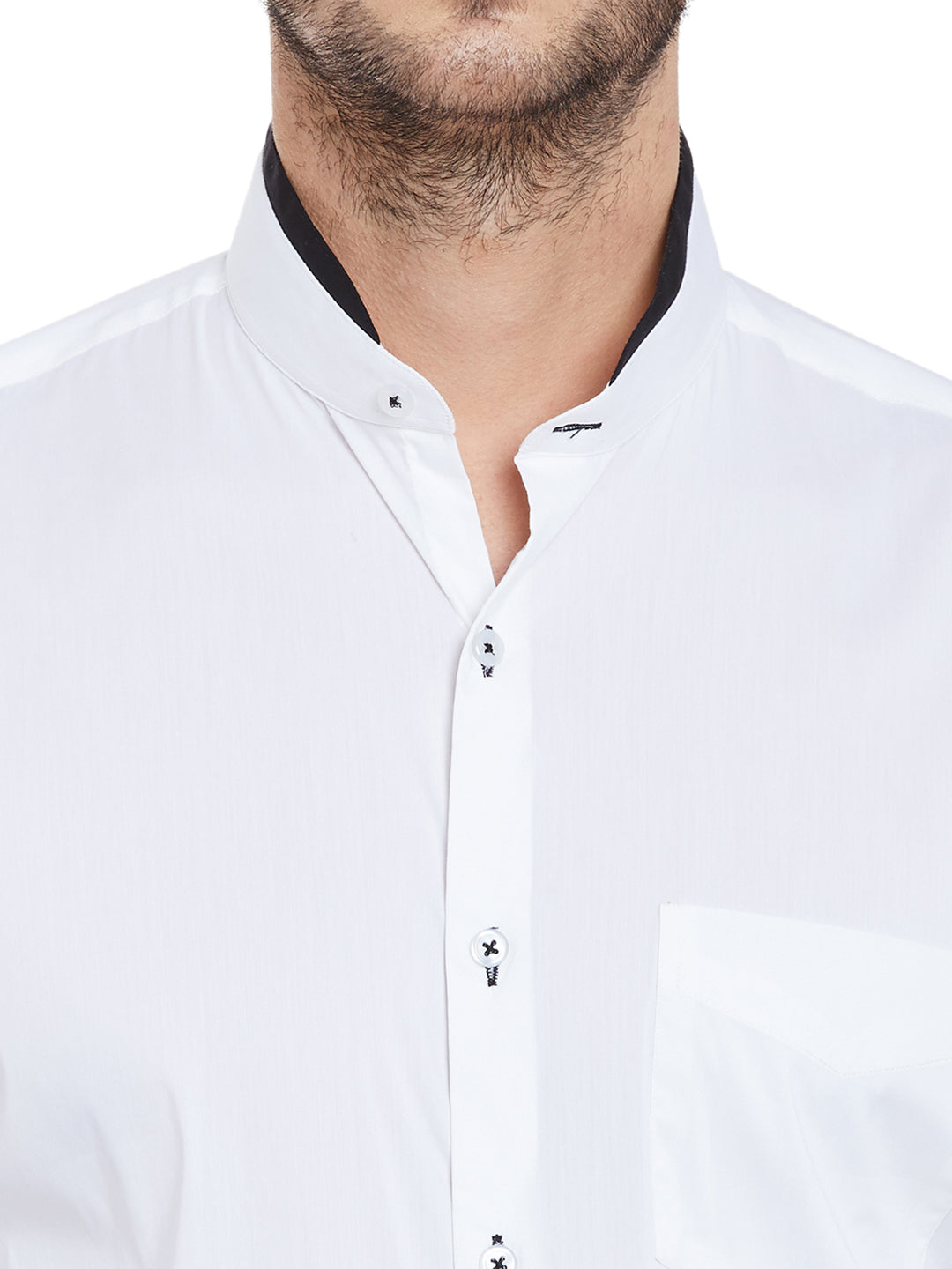 Men White Solid Cotton Spandex Slim Fit Formal Shirt