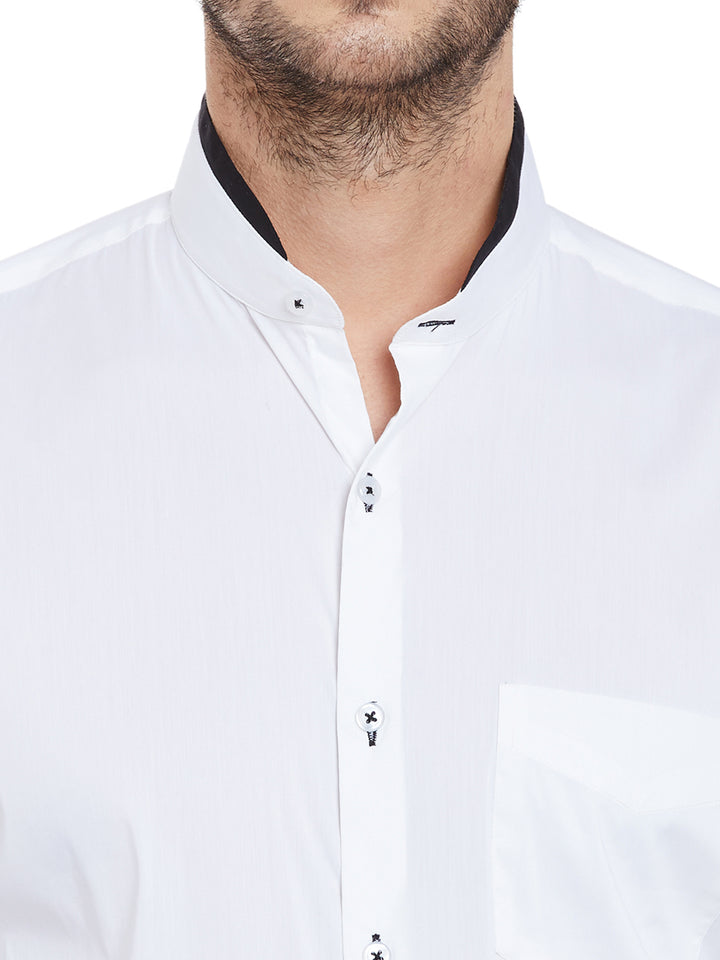 Men White Solid Cotton Spandex Slim Fit Formal Shirt