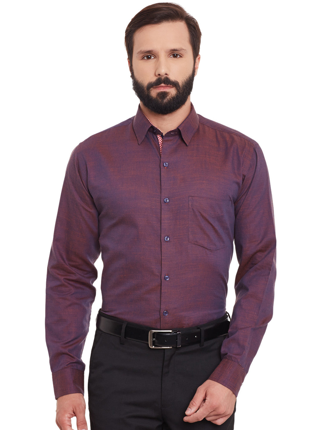 Men Wine Solid Pure Cotton Slim Fit Formal Shirt