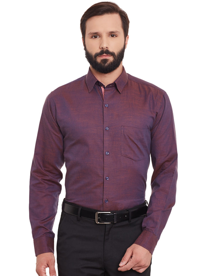 Men Wine Solid Pure Cotton Slim Fit Formal Shirt