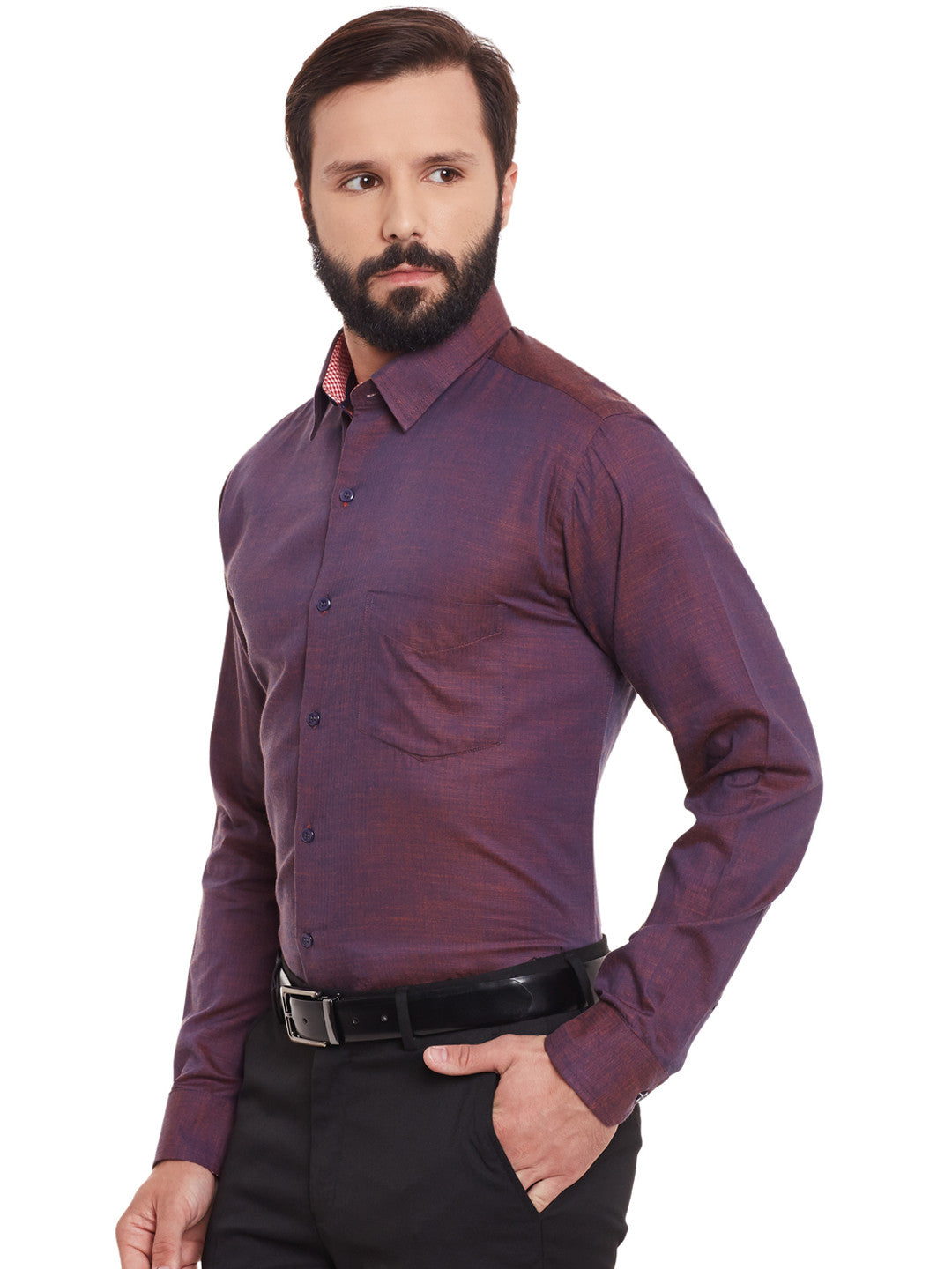 Men Wine Solid Pure Cotton Slim Fit Formal Shirt
