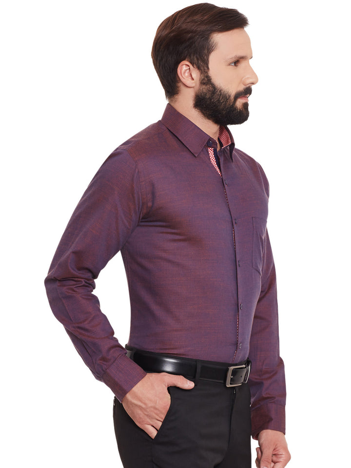 Men Wine Solid Pure Cotton Slim Fit Formal Shirt