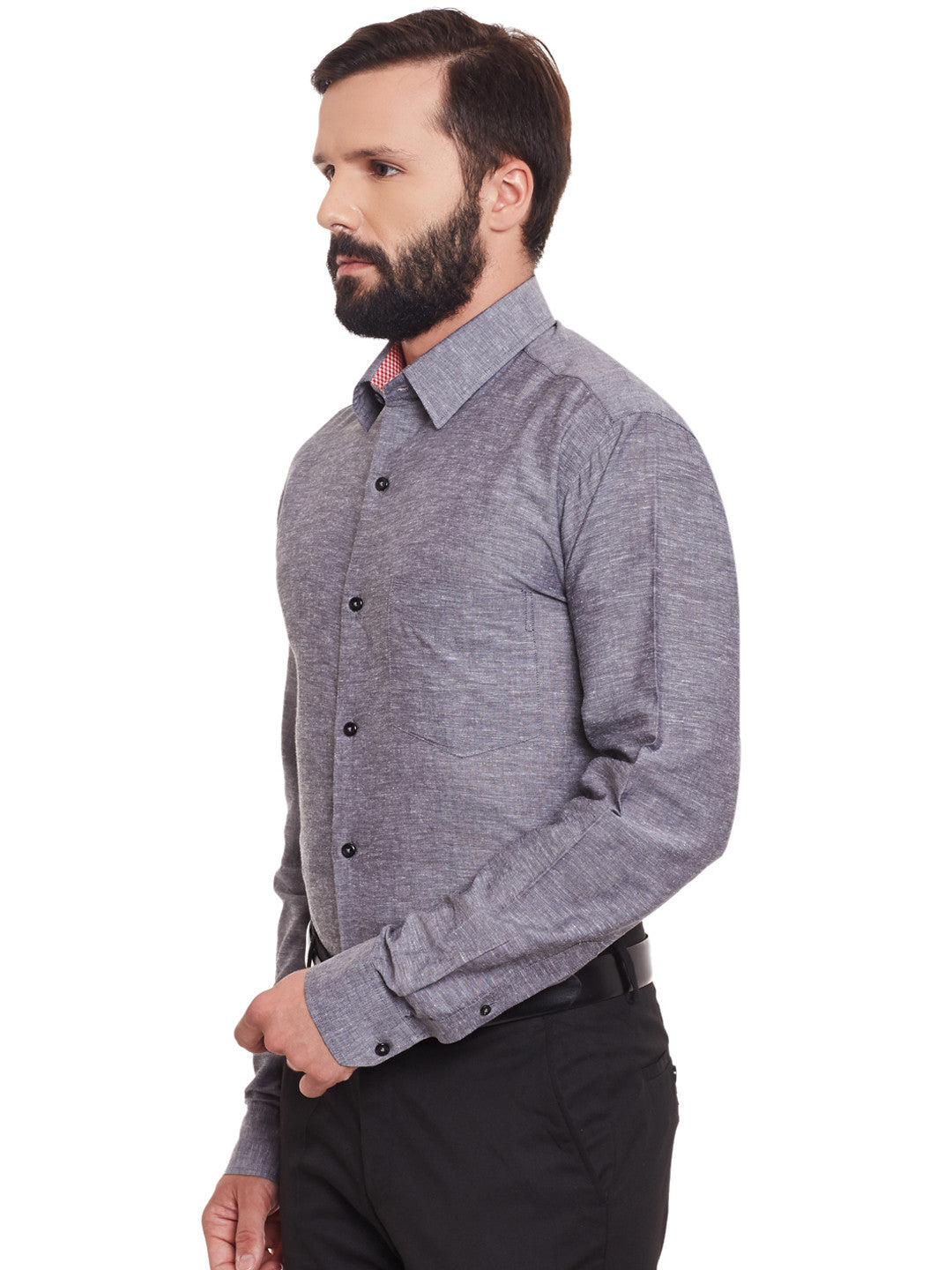 Men Grey Solid Linen Cotton Slim Fit Formal Shirt