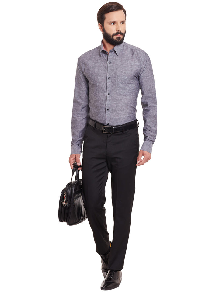 Men Grey Solid Linen Cotton Slim Fit Formal Shirt