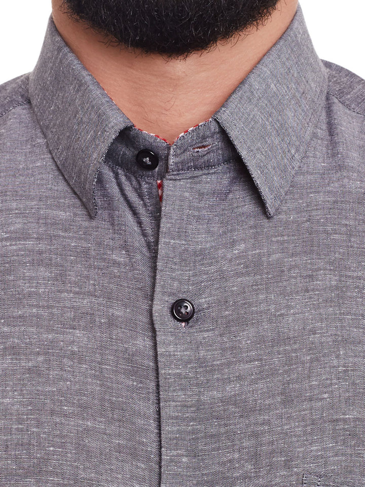 Men Grey Solid Linen Cotton Slim Fit Formal Shirt