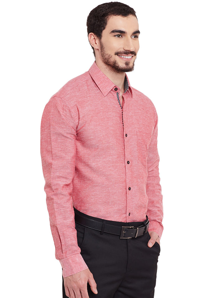 Men Red Solid Linen Cotton Slim Fit Formal Shirt