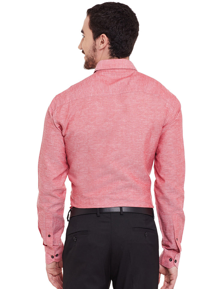 Men Red Solid Linen Cotton Slim Fit Formal Shirt