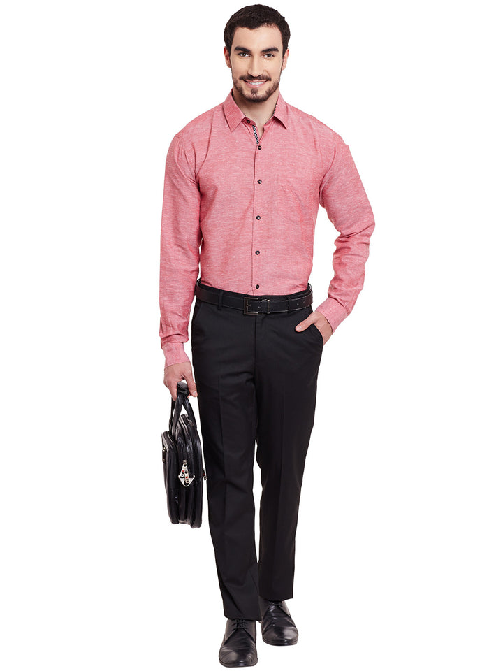 Men Red Solid Linen Cotton Slim Fit Formal Shirt