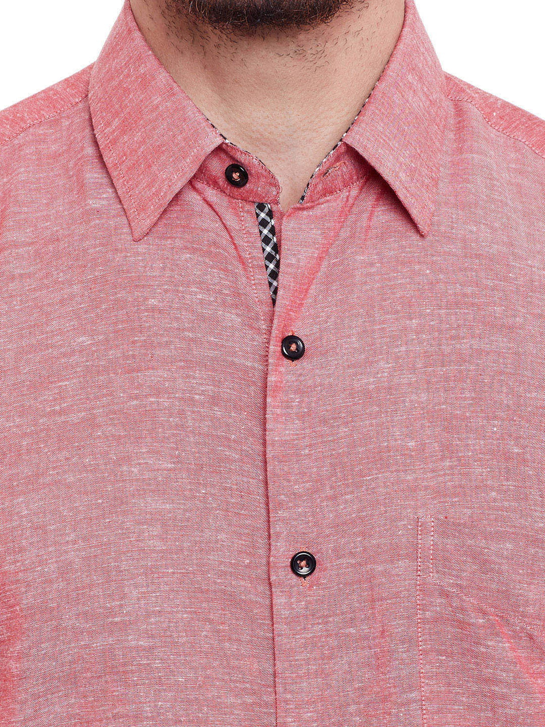Men Red Solid Linen Cotton Slim Fit Formal Shirt