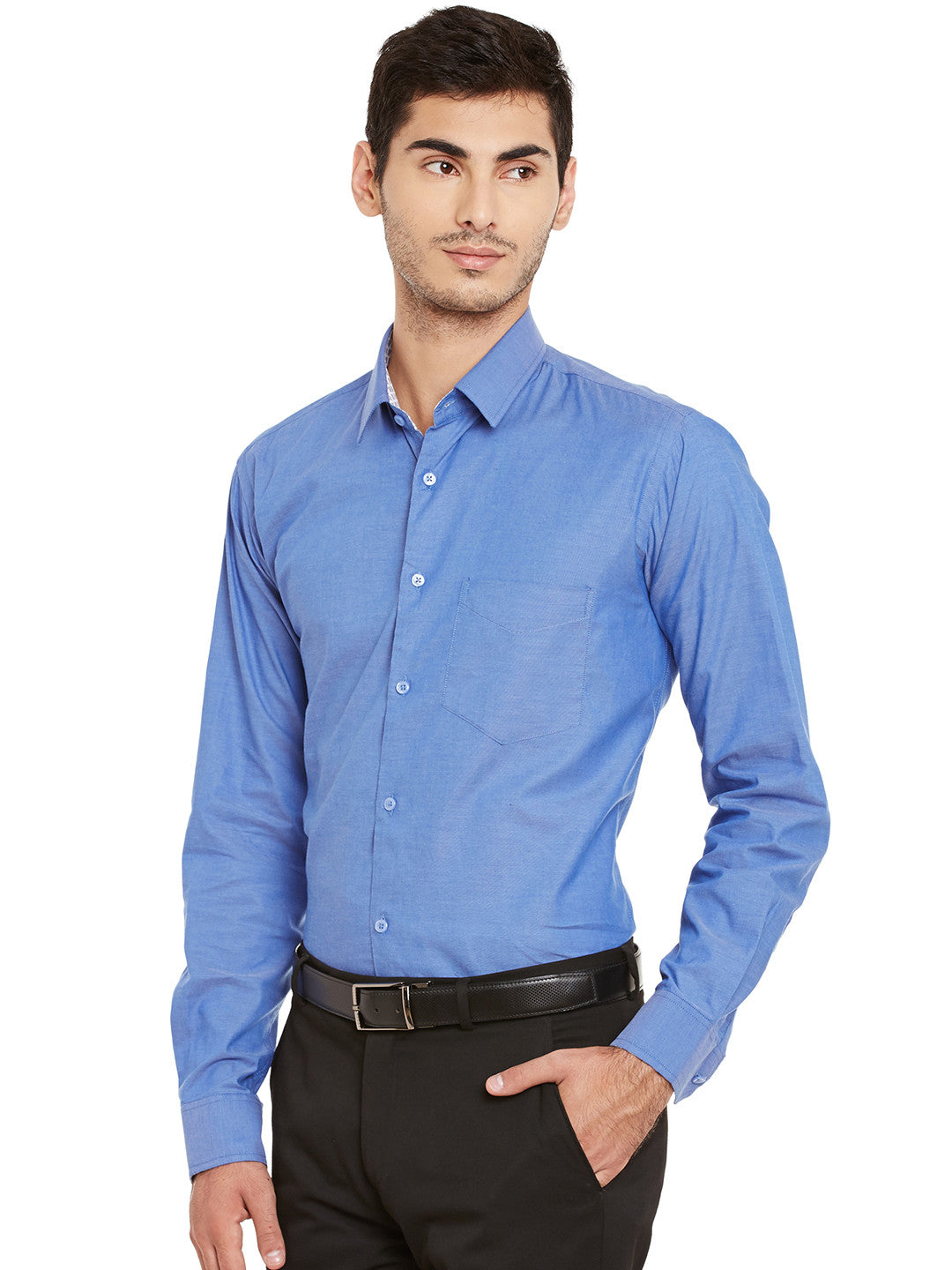 Men Blue Solid Pure Cotton Slim Fit Formal Shirt